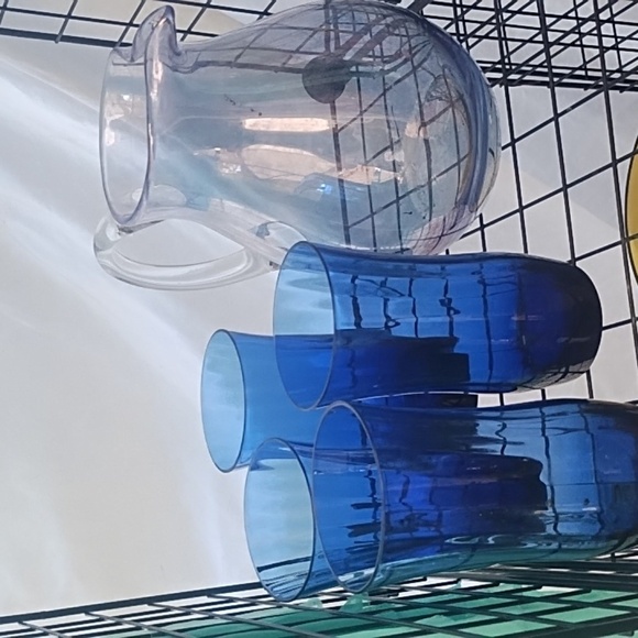 4 Lenox blue glasses and iridescent picher - Picture 1 of 2